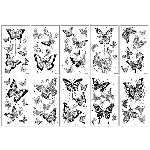 10Pcs Black Butterfly Lace Temporary Waterproof Fake Body Arm Sexy Tattoos HD - Picture 7 of 10