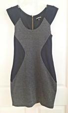 Express Sheath black gray dress size 4 small s sexy career knit slimming career