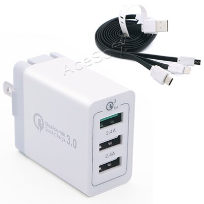Rapid Charging Home Power Adapter QC3.0 Charger 3in1 Cable for ZTE Zmax Pro Z981