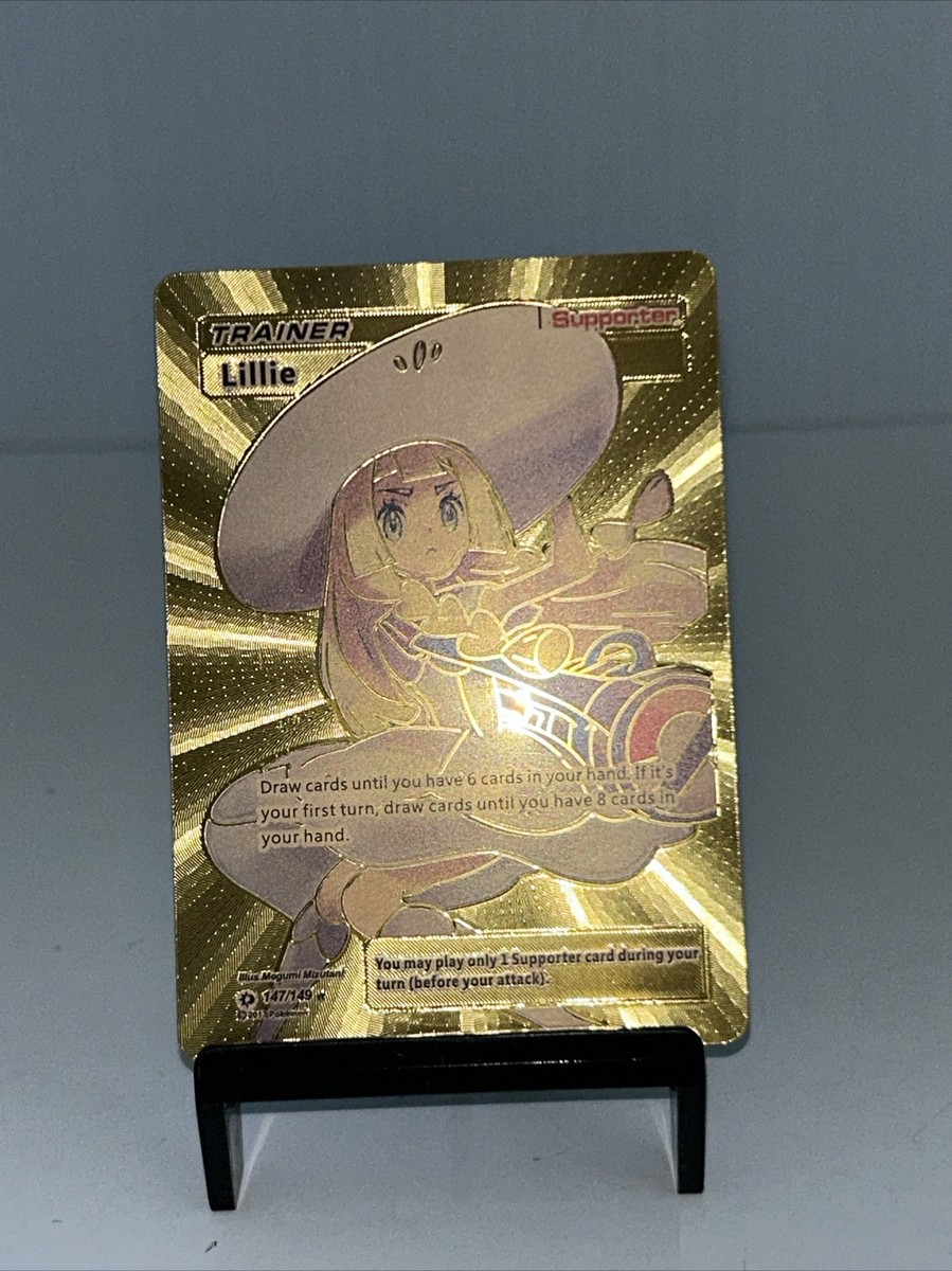 Pokemon Trainer Lillie Metal Gold Foil Pokemon Card Fan Art Card RARE