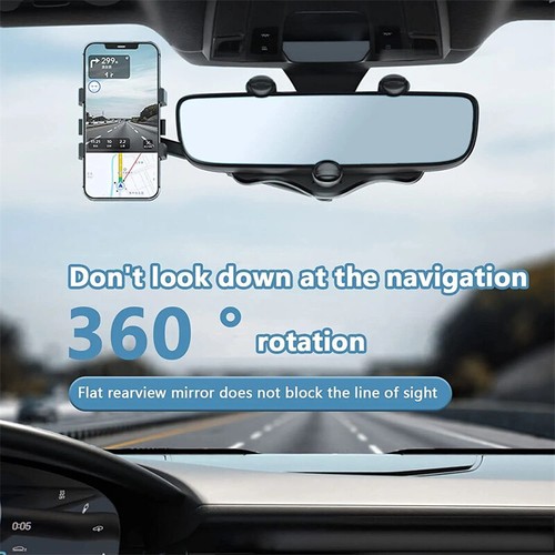 360° Car Phone Holder Rotatable And Retractable Rearview Mirror Mount Univers-mx - Photo 5/11