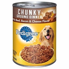 Pedigree Meaty Ground Dinner Chunky Beef Bacon Cheese Dog Food 13.2 oz 24-Cans 