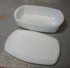 Vintage Fire King White Milk Glass Rectangle Casserole w/ Lid | 8" x 5" x 2.25"