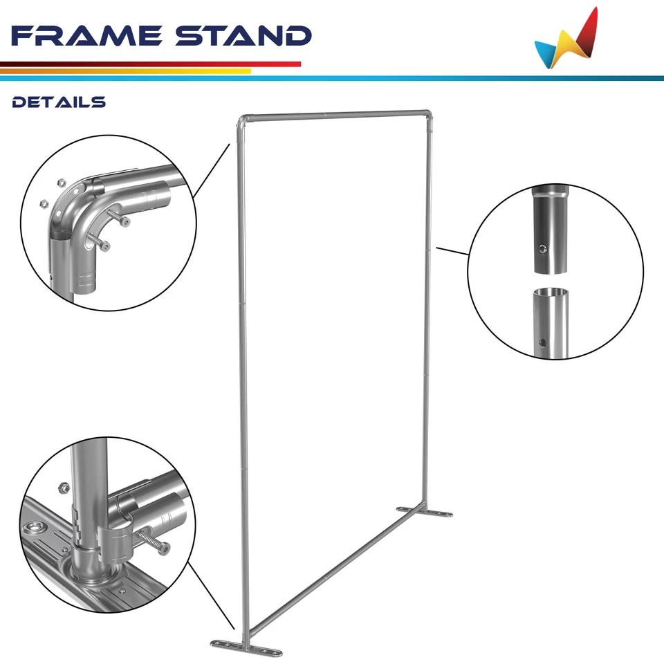 Telón de fondo telescópico ajustable con soporte para pancarta personalizado de acero inoxidable para feria Foto 3 de 4