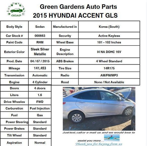 2012-2017 HYUNDAI ACCENT Sedan 1.6L Front Axle Shaft w/ ABS Left Driver Side LH - Picture 16 of 16