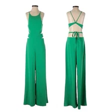 Halston Heritage Jumpsuit 0 NWT Kelly Green Sleeveless Jade Wide Leg Cut Out