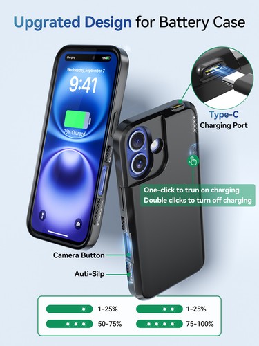 10000mAh Battery Charger Case for iPhone 16-16Pro Max Portable Power Bank Case - Picture 4 of 37
