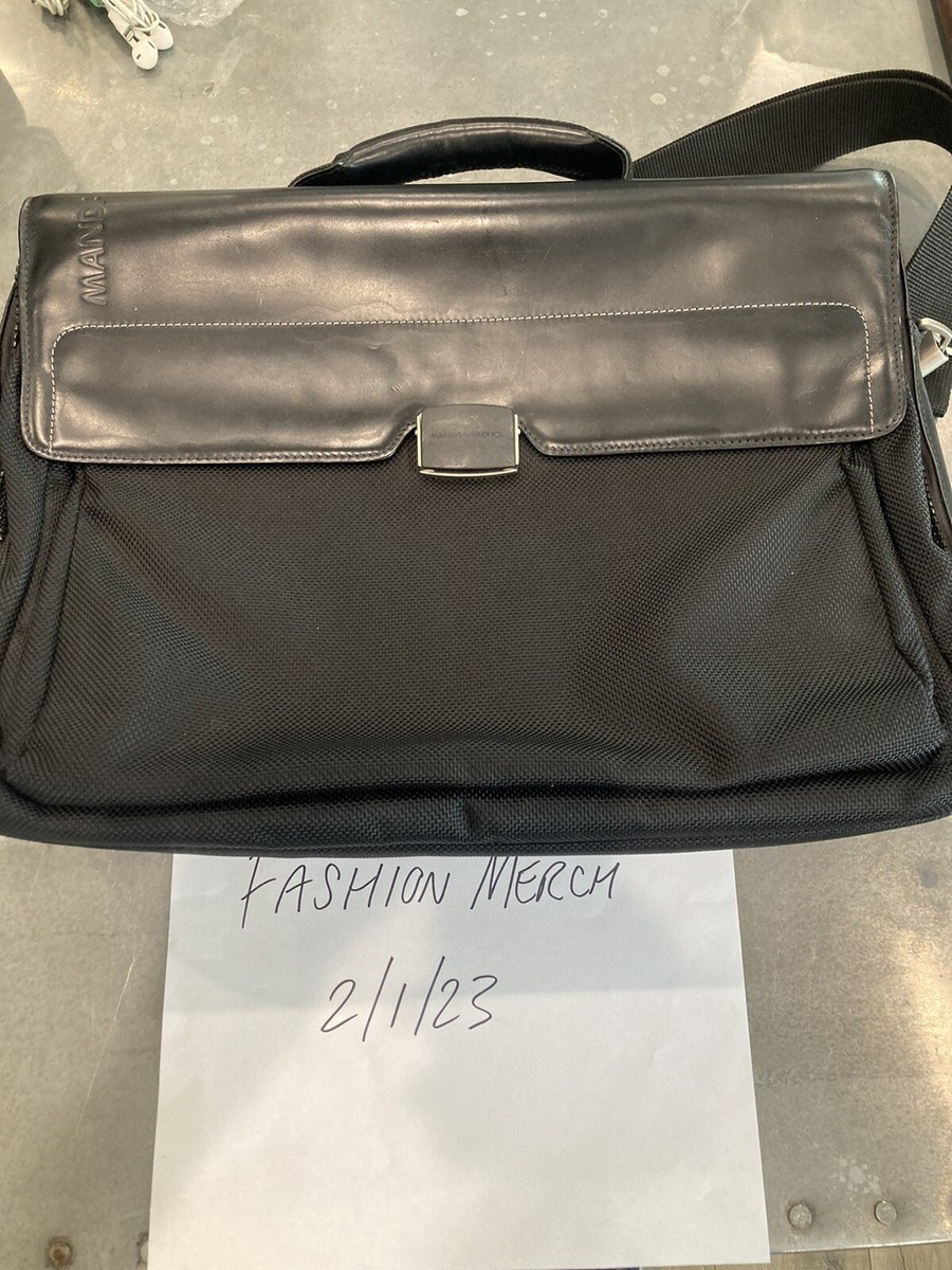 MANDARINA DUCK Mens Black Leather Briefcase Laptop Bag w/ Strap