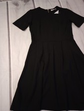 Ann Taylor Black Dress Size 0 Gold Zipper Fit + Flare Short Sleeves Stretch NWT