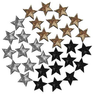 30Pcs Sequin Star Iron on Patches Glitter Stars Patches Gold Black Silver Iro...