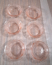 Pink Cherry Blossom 5  Fruit Bowls Jeanette Set of 6 Vintage Depression Glass