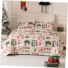 3-Piece Christmas Quilt Set Size, Soft Xmas Snowman Reindeer King Beige Red