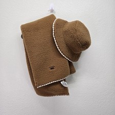 UGG Women's Scalloped Edge Bucket Hat L/XL Scarf Chestnut Brown Set Winter