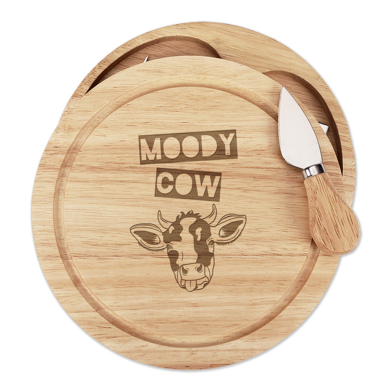 Moody Cow Cheese Board Knife Set Funny Joke Wife Girlfriend Valentines Day