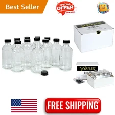 12-Pack of 4 oz Clear Glass Bottles with Secure Black Lids - Perfect for Travel