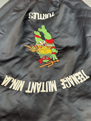 Vintage 90s Teenage Mutant Ninja Turtles Michelangelo Black Satin Jacket 0957 - Picture 14 of 15