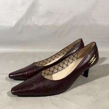 Vtg Oxblood Aigner Leather Kitten Heels Pumps gold-tone "A" Women s Shoes Sz 7M