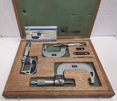 NSK 0-3'' Rolling Digital Micrometers Set, Carbide, .0001, Standards, Wrenches
