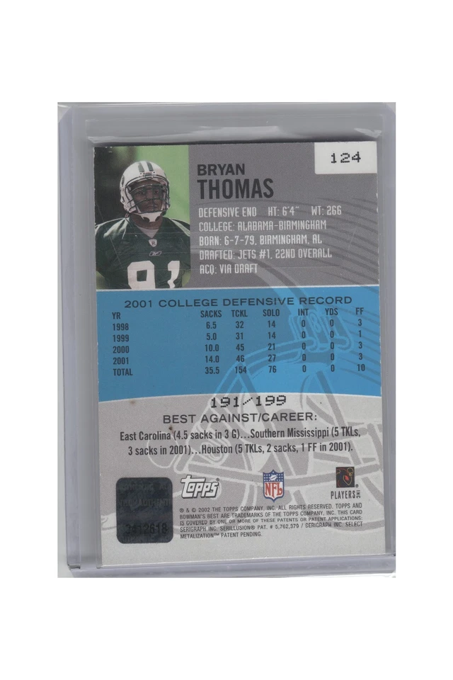 2002 Bowman's Best #124 Bryan Thomas B9R3C67 - Image 2 of 2