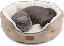 Bedsure Small Dog Cat Bed 20 Inch Washable Round Pet Bed Camel