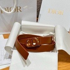 Christian Dior Saddle Belt Brown Leather Gold CD Buckle Size 85-90