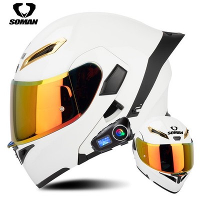 Bluetooth Motorcycle Intercom Helmet Double Visors Modular Motocross Helmet DOT