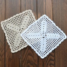 4Pcs/Lot Vintage Hand Crochet Lace Doilies Flower Doily Square Table Mats 5.5"