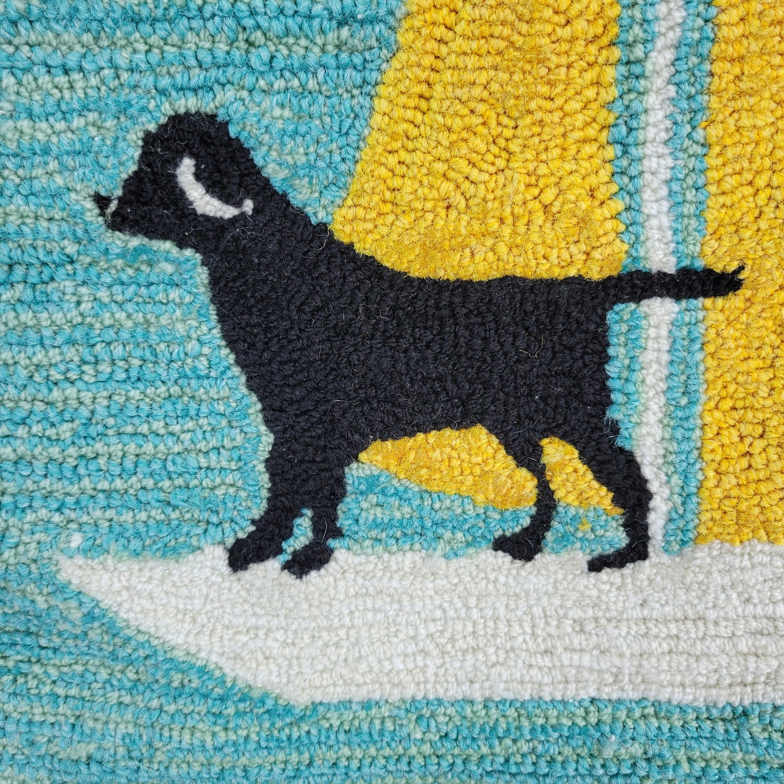 Handmade Hooked Wool Pillow Cover Dog Sailboat Nautical Coastal 17x17