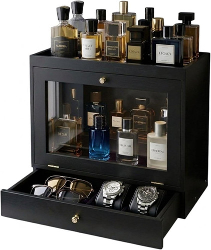 Cologne Organizer for Men, Large Capacity Solid Wood Perfume Organizer with Dust