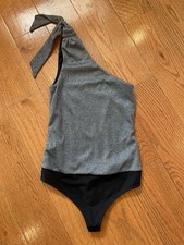 Lovers Friends Mimi Metallic One Shoulder Asymmetrical Lurex Bodysuit Party