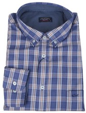 Paul  Shark yachting men's shirt long sleeve shirt size 45 17.75" check cotton