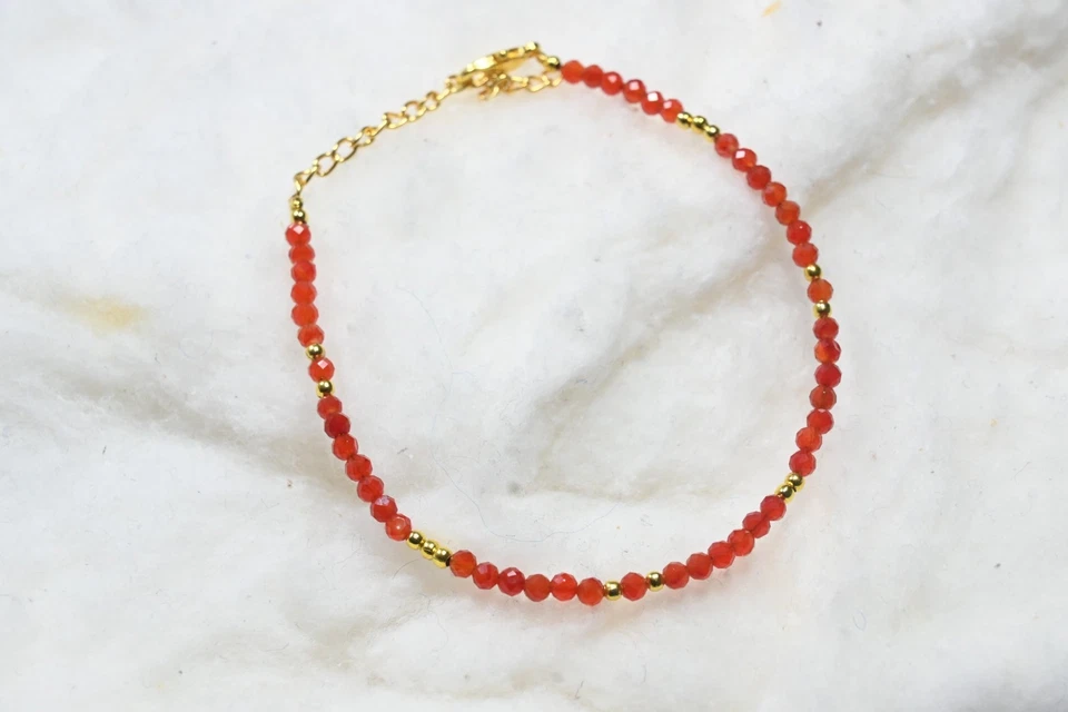 Brazalete de mujer natural naranja facetado redondo pequeñas cuentas de piedras preciosas 6-8" Foto 4 de 4