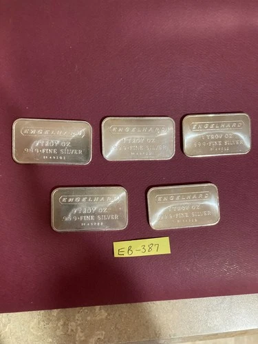 5 ENGELHARD 1 OZ. .999 FINE SILVER BARS
