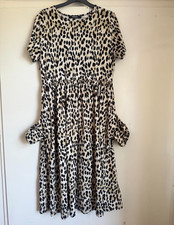 Simply Be Cream & Black Animal Print A-Line Round Neck Midi Dress Pockets | 12