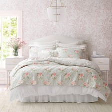 Laura Ashley - King Quilt Set, Reversible Cotton Bedding Queen, Melany Pink