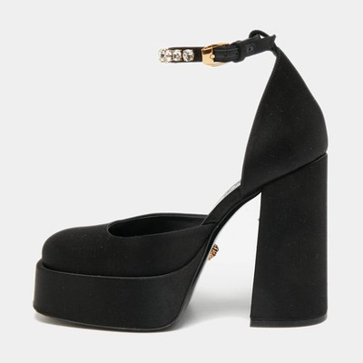 Versace Aevitas Size 36 Black Satin Platform Pumps