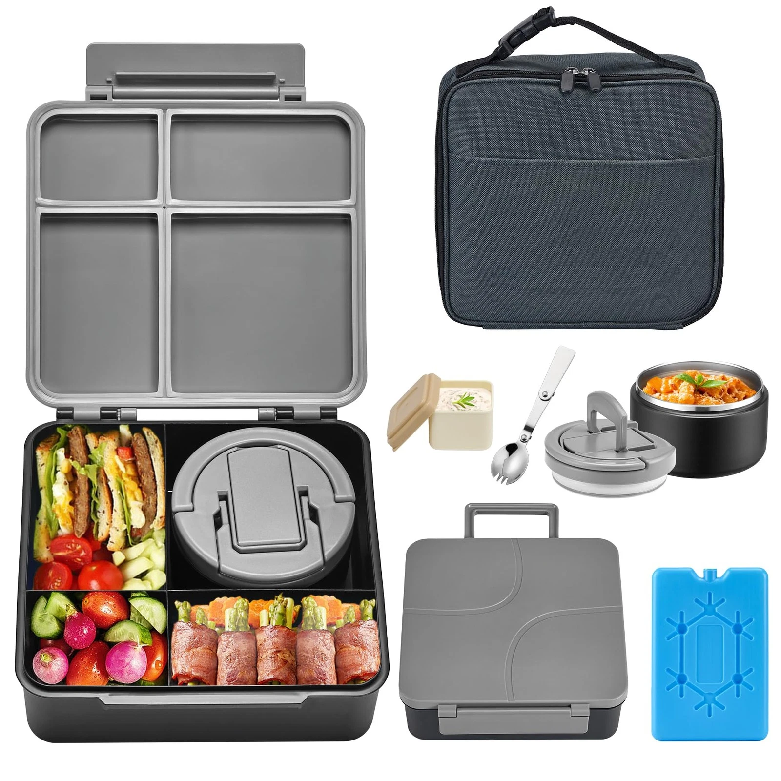 Bento Lunch Box with 8oz Soup Thermo,Kids Leakproof 4 Compartment Lunch Food ...