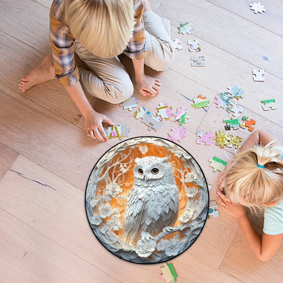 Rompecabezas de madera para adultos, rompecabezas de búho tallado en papel 3D 100 piezas, forma única de animal Foto 3 de 4