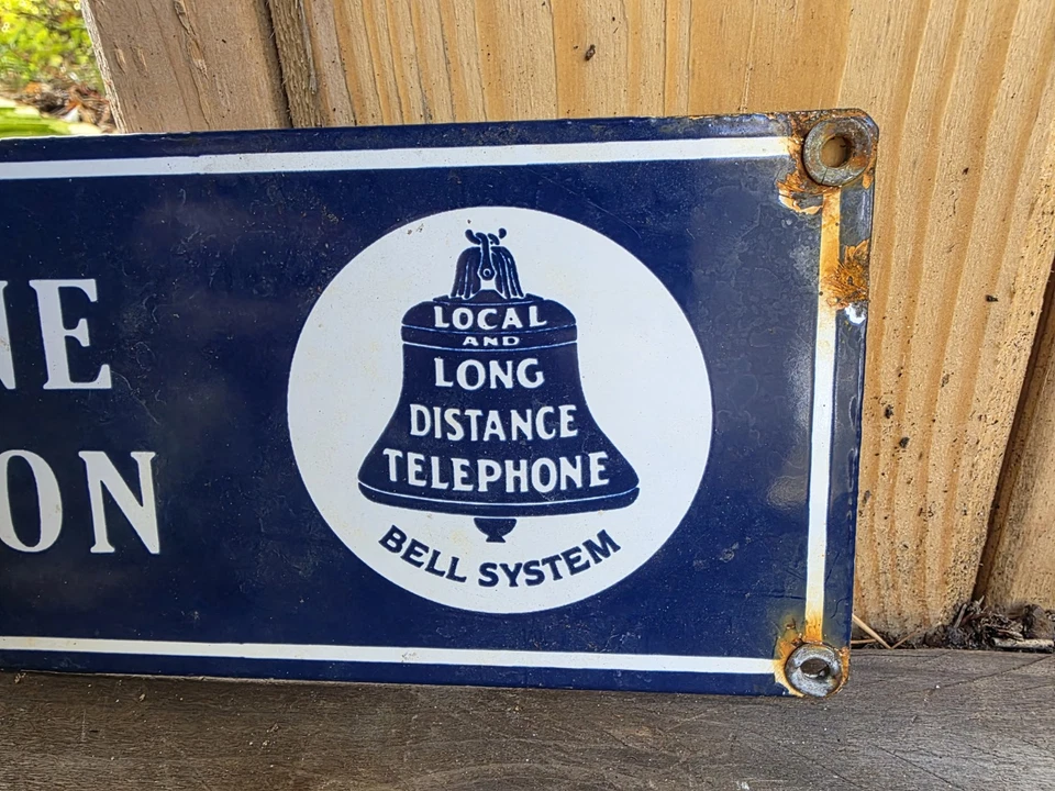 ORIGINAL VINTAGE 5c TELEPHONE PAY STATION BELL SYSTEM PORCELAIN SIGN - Image 2 of 4