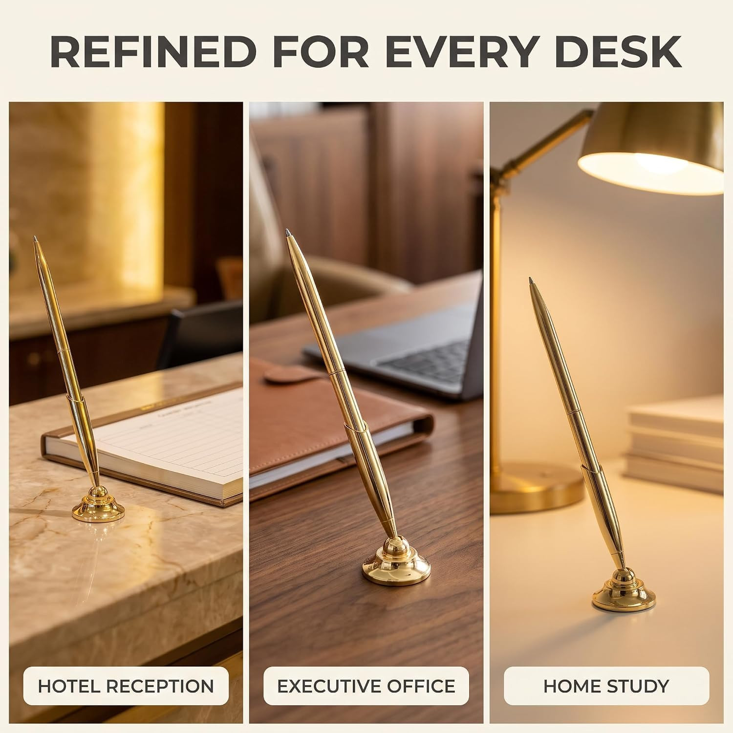 как выглядит Gold Pen and Pen Stand round Holder Signing Set Metal Attached to Desk Base фото