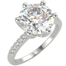 3.02 Ct Round Cut SI2/D Solitaire Pave Diamond Engagement Ring 14K White Gold
