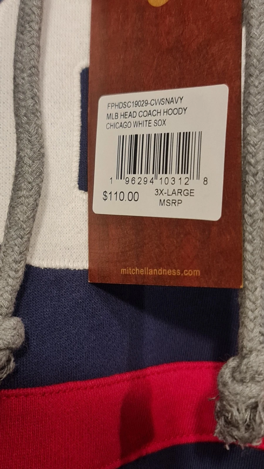 Felpa con cappuccio Mitchell And Ness Chicago White Sox Head Coach 3XL nuova con etichette
