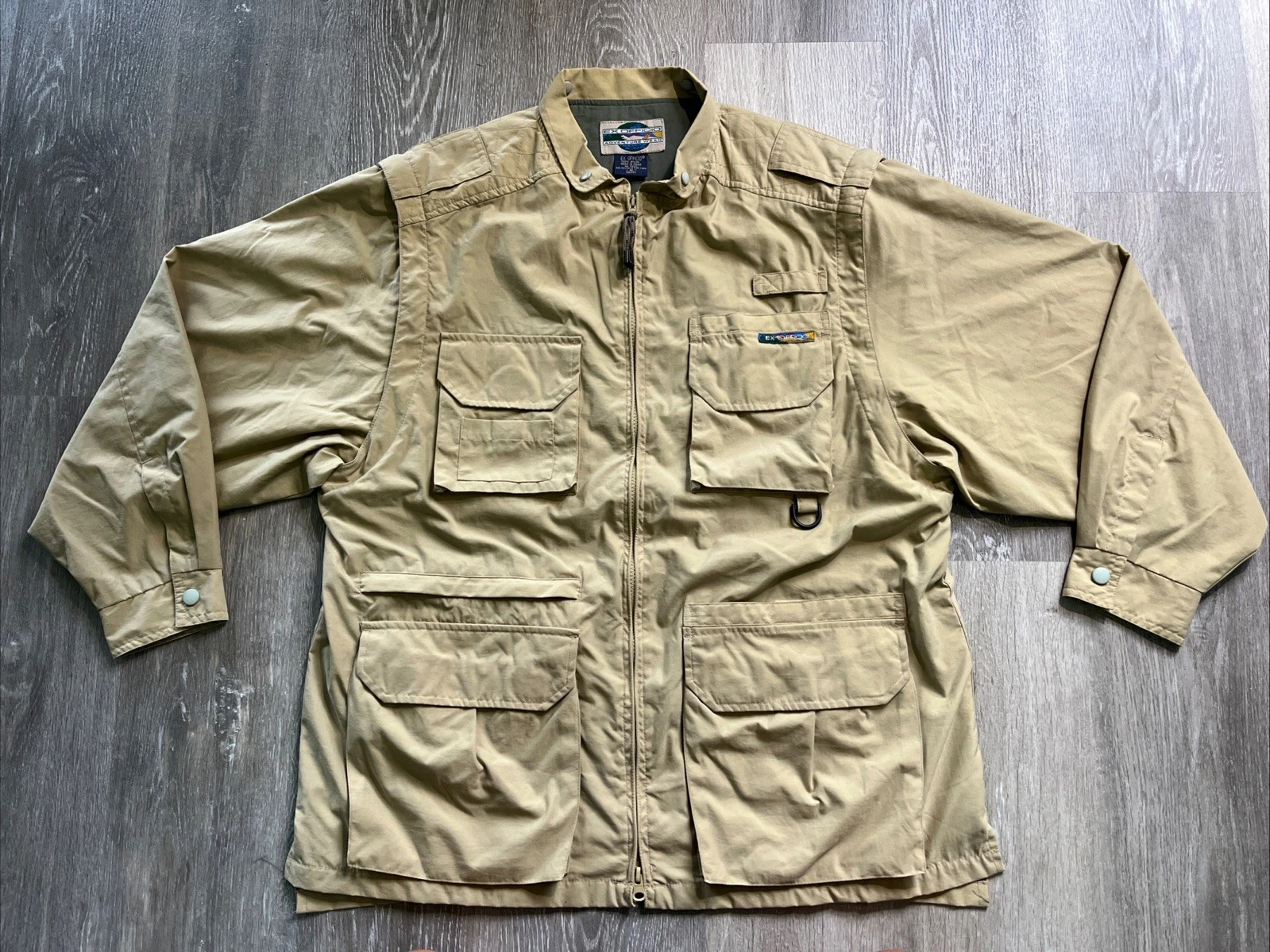 ExOfficio Vented 12 Pocket Rip-Stop Convertible Field Jacket & Vest KHAKI MEDIUM