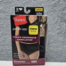 Hanes Just My Size Period Underwear 13/5X Briefs Comfort Super Absorbency 2 Pack