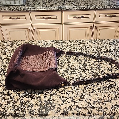 Francescobiasia italienische Wildleder Vintage Tasche mit Lederbesatz/Gold Hardware - Bild 7 von 16
