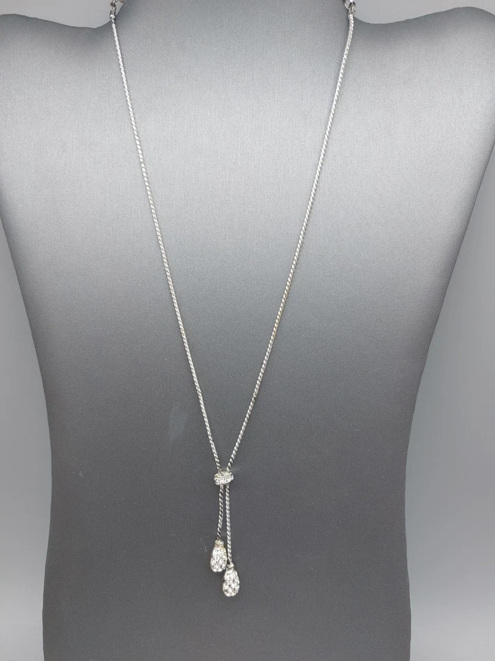 Collar Firmado Avon Tono Plata Lariat Slide 20" Cristal Estrás Extremos Foto 4 de 4