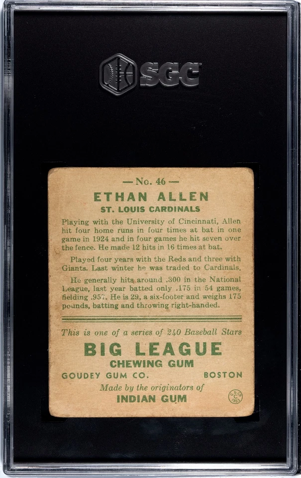 1933 Goudey #46 Ethan Allen SGC 2 Good St. Louis Cardinals - Image 2 of 2