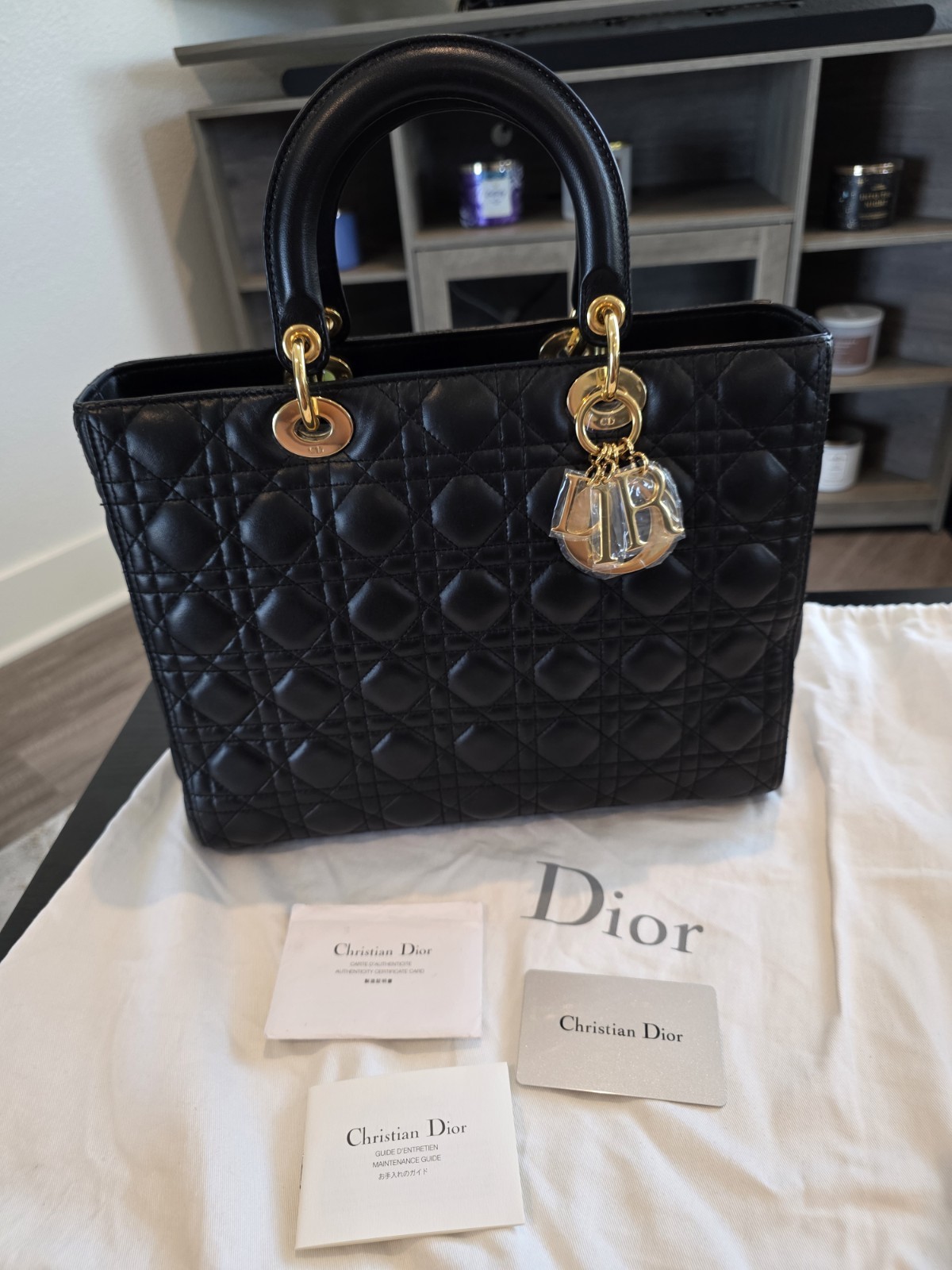 Dior Lady Dior Large Lambskin 2-Way Handbag Excellent Condition