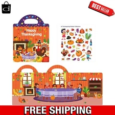 Thanksgiving Fall Scene Sticker Book - Fun Learning with 36 Reusable Stickers