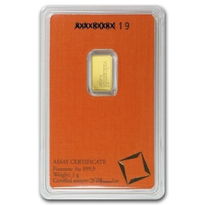 Box of 25 - 1 Gram Valcambi Suisse .9999 Fine Gold Bar in Assay